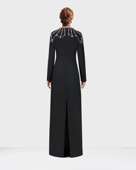 Black column dress with beaded shoulders and long sleeves - Telqo