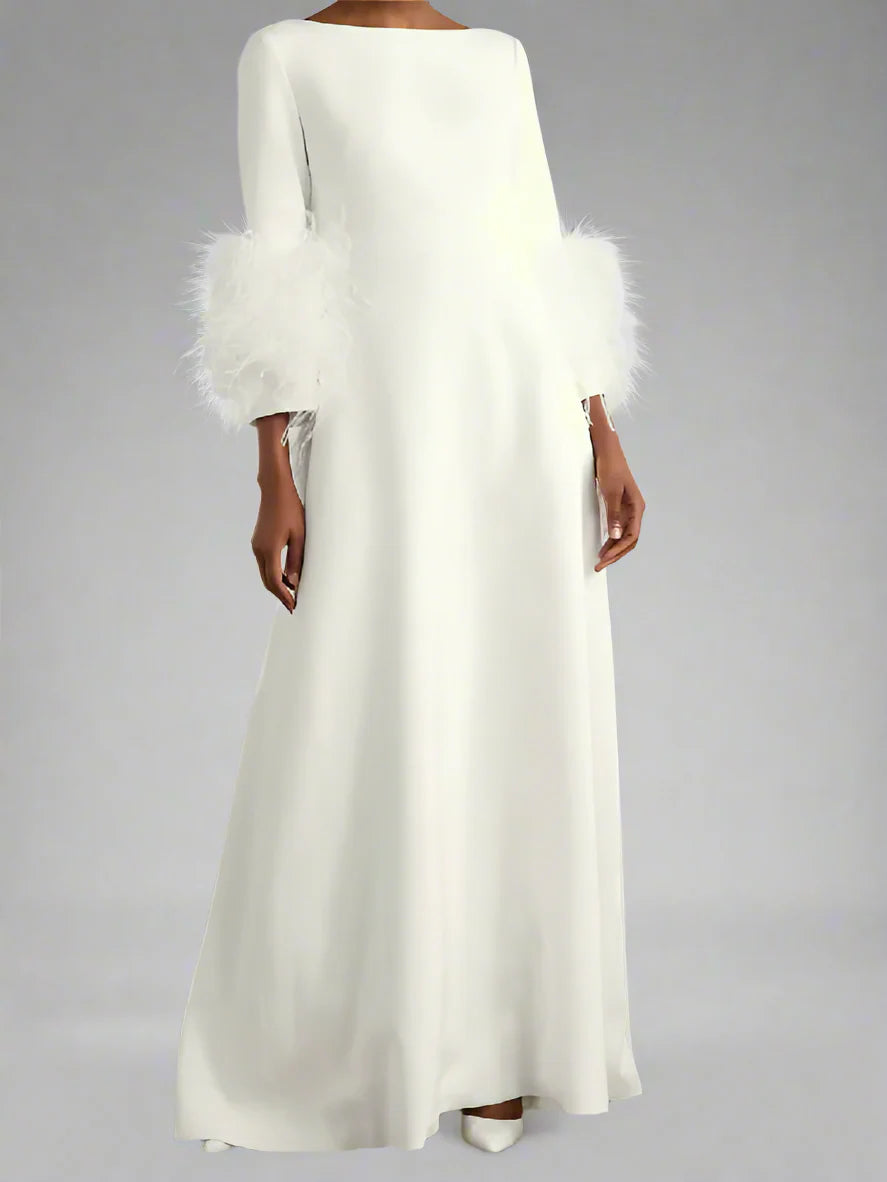 feather-cuff A-line gown – Zonal