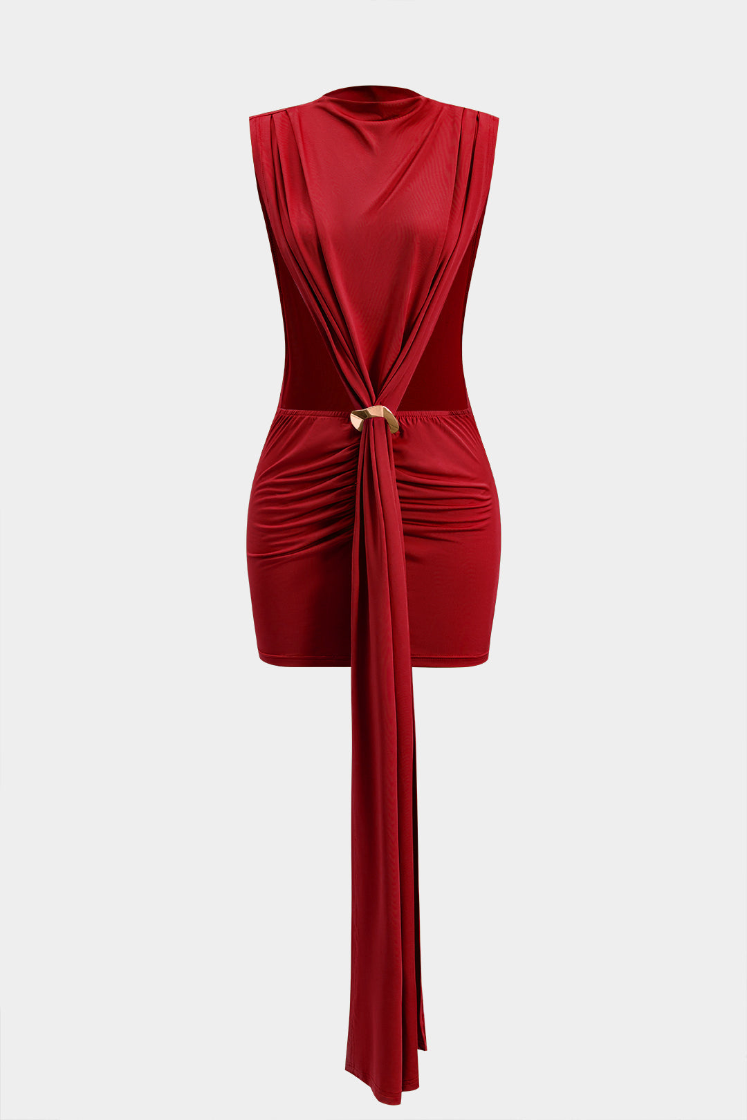 Metal Decor Ruched Sleeveless Mini Dress