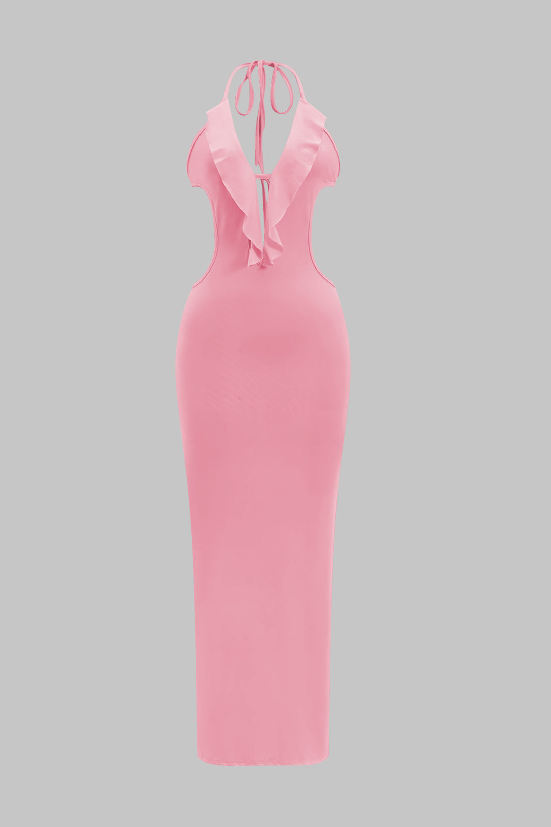 Ruffle Cut Out Tie Up Backless Maxi Dress