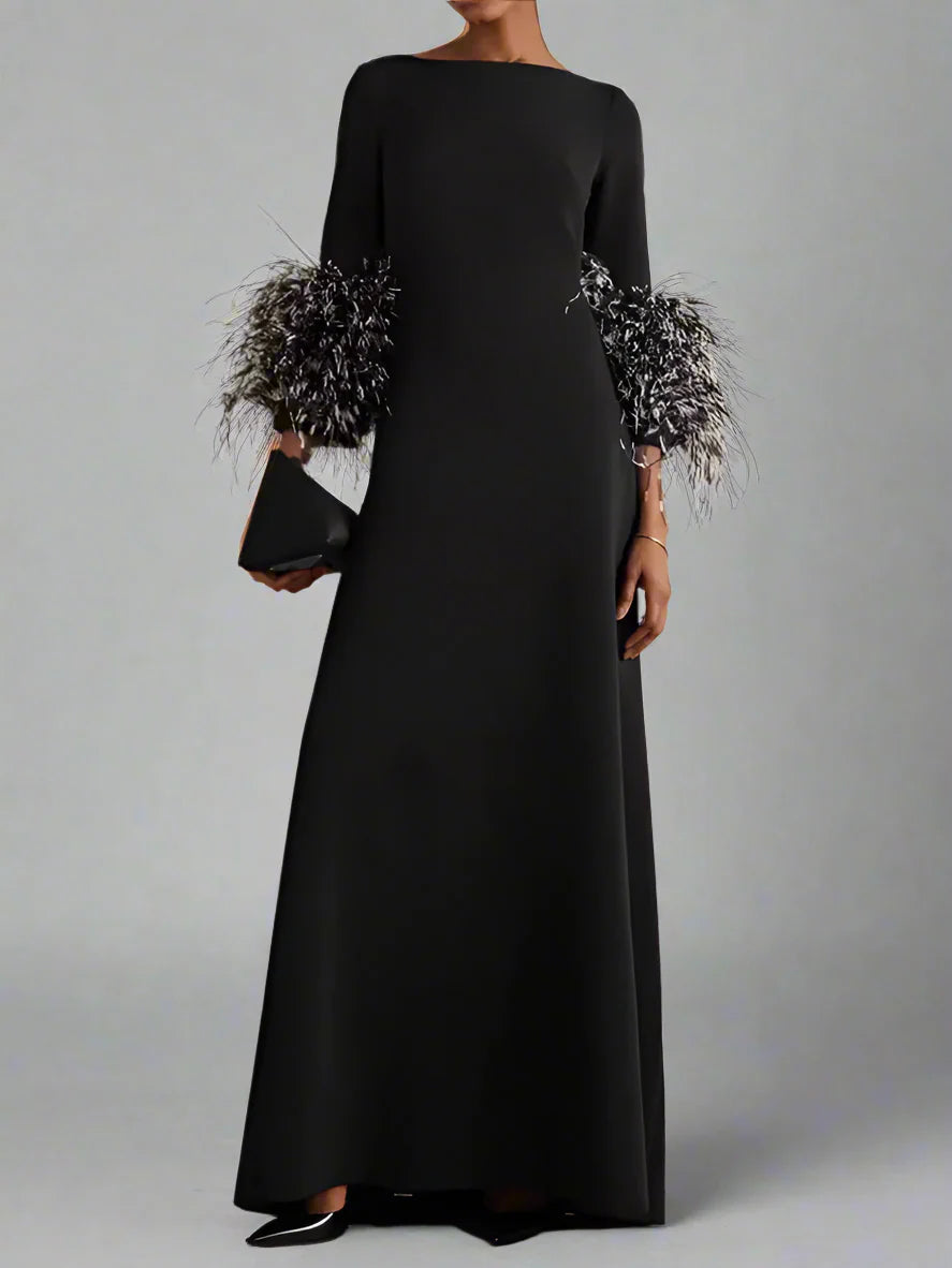 feather-cuff A-line gown – Zonal
