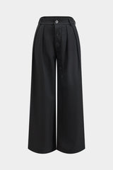 Button Pleat Wide Leg Trousers
