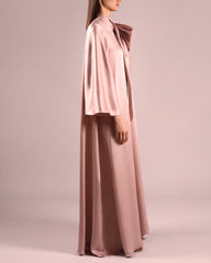 Long-sleeve satin gown with oversized neck bow – BLUSH