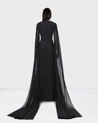 Beaded shoulders black dress with cape sleeves - Zoella