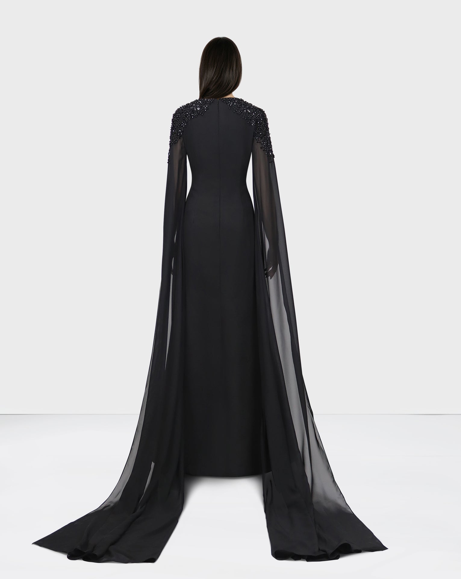 Beaded shoulders black dress with cape sleeves - Zoella