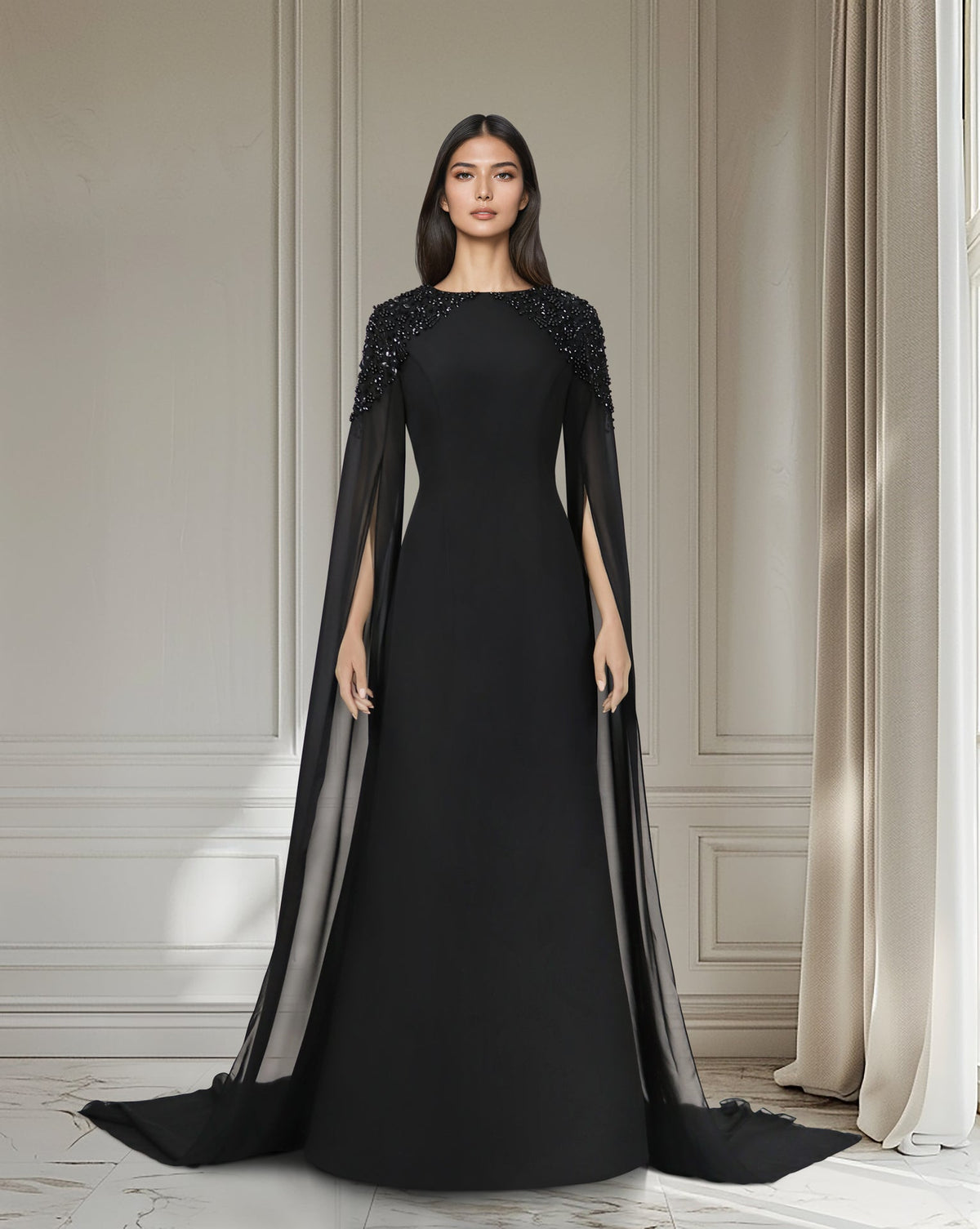 Beaded shoulders black dress with cape sleeves - Zoella