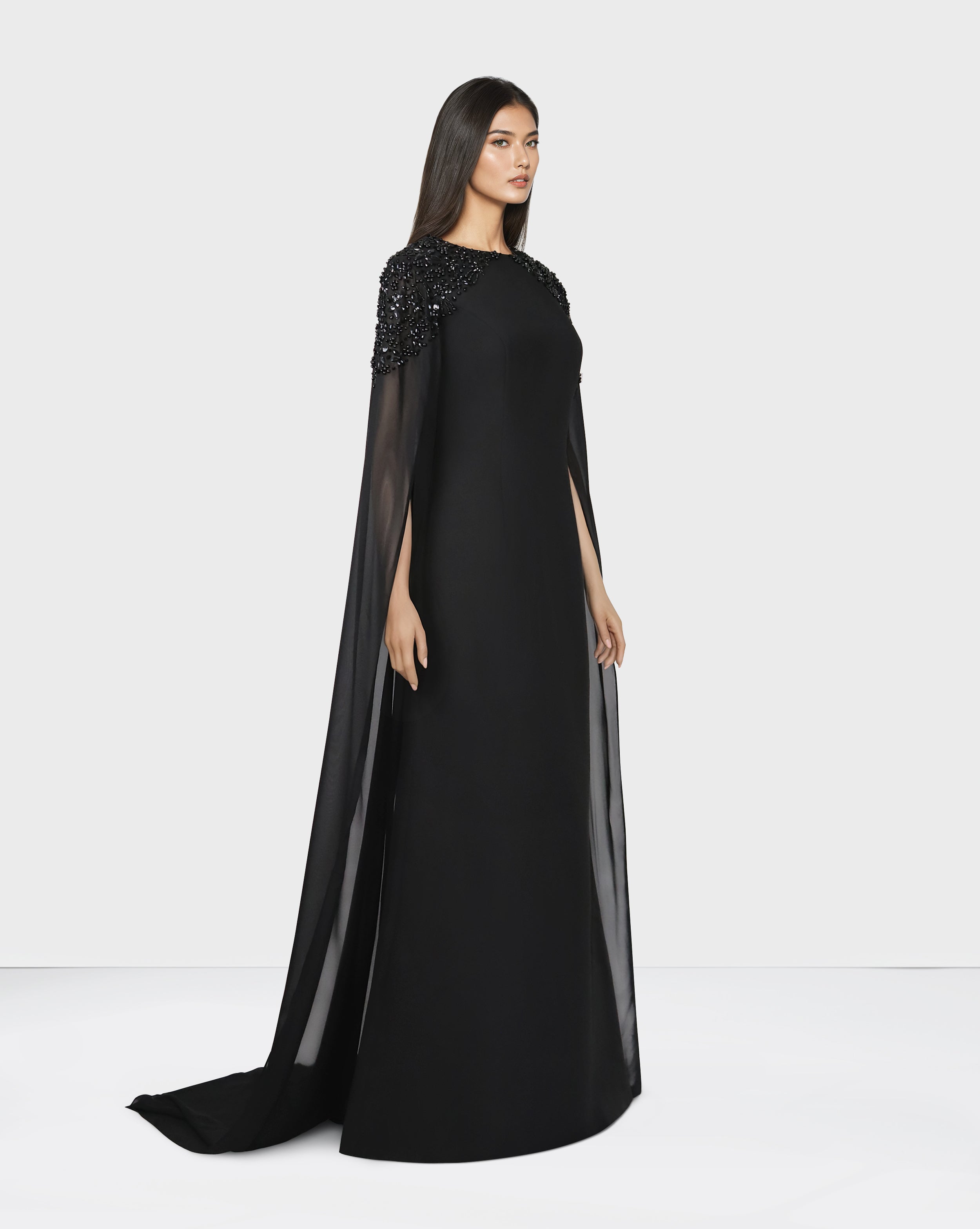Beaded shoulders black dress with cape sleeves - Zoella