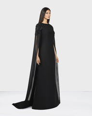 Beaded shoulders black dress with cape sleeves - Zoella