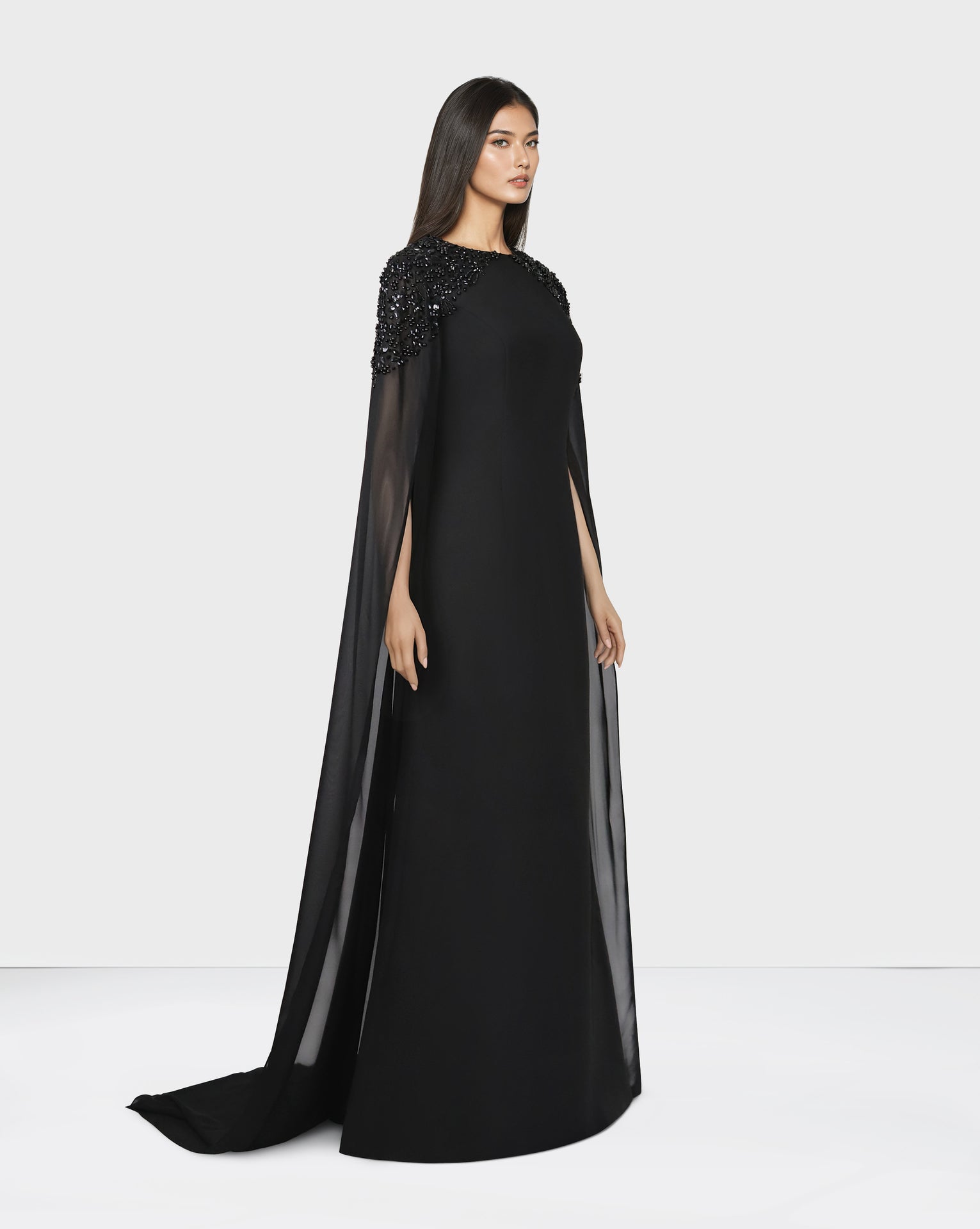 Beaded shoulders black dress with cape sleeves - Zoella