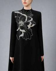 Long-sleeve flared dress with floral embellishment - BLOOM