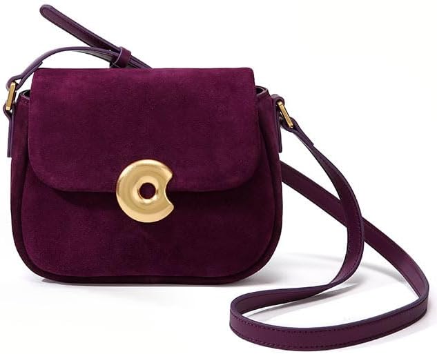 suede flap shoulder bag with gold sculpted lock - IRIXIS