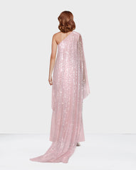 Off Shoulder  pink dress with sequined cape -Nardin