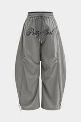 Embroidery Wide Leg Barrel Trousers
