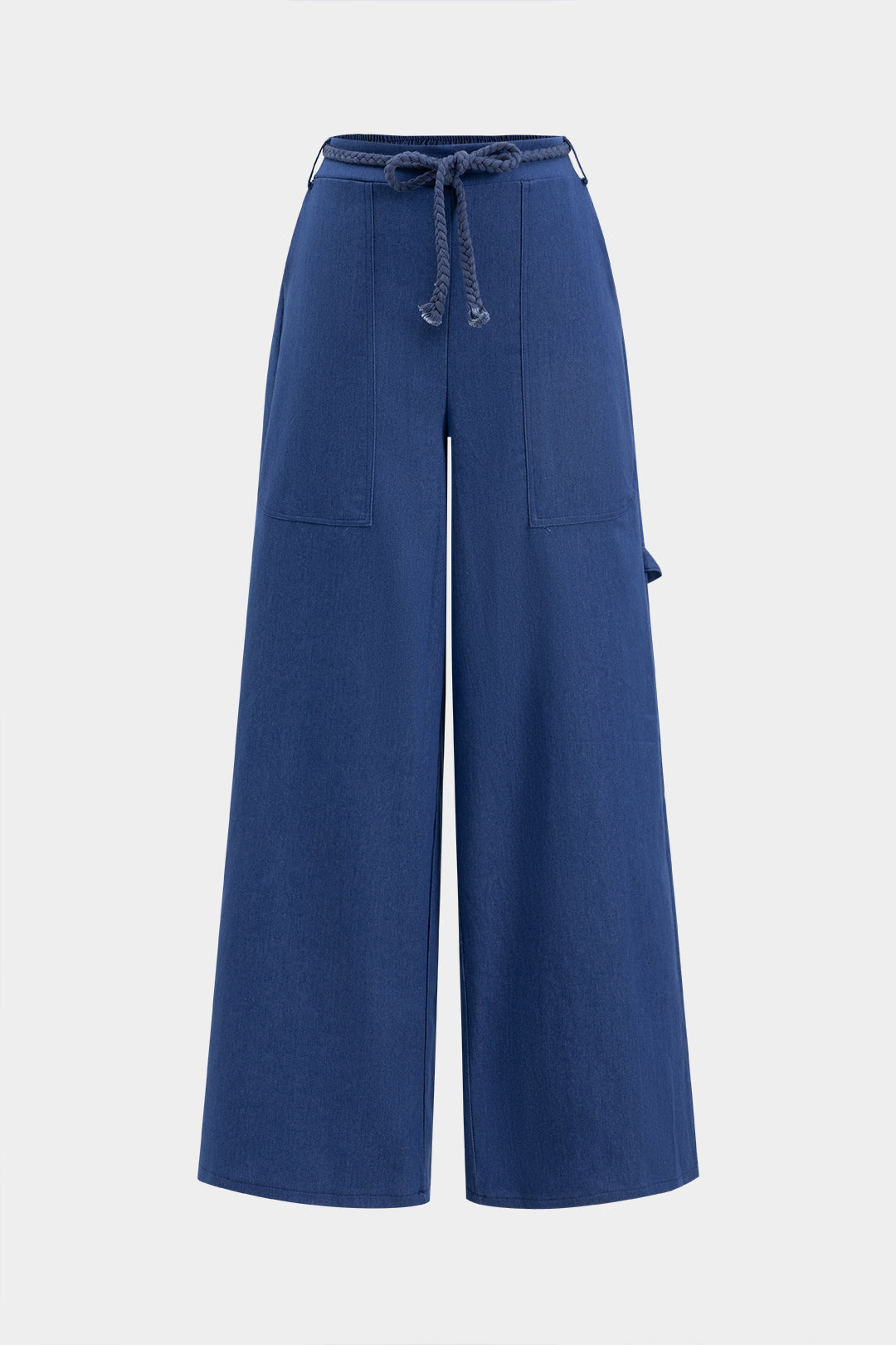 Denim Tube Top And Ruched Tie Front Pocket Wide Leg Jeans Set