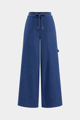 Denim Tube Top And Ruched Tie Front Pocket Wide Leg Jeans Set