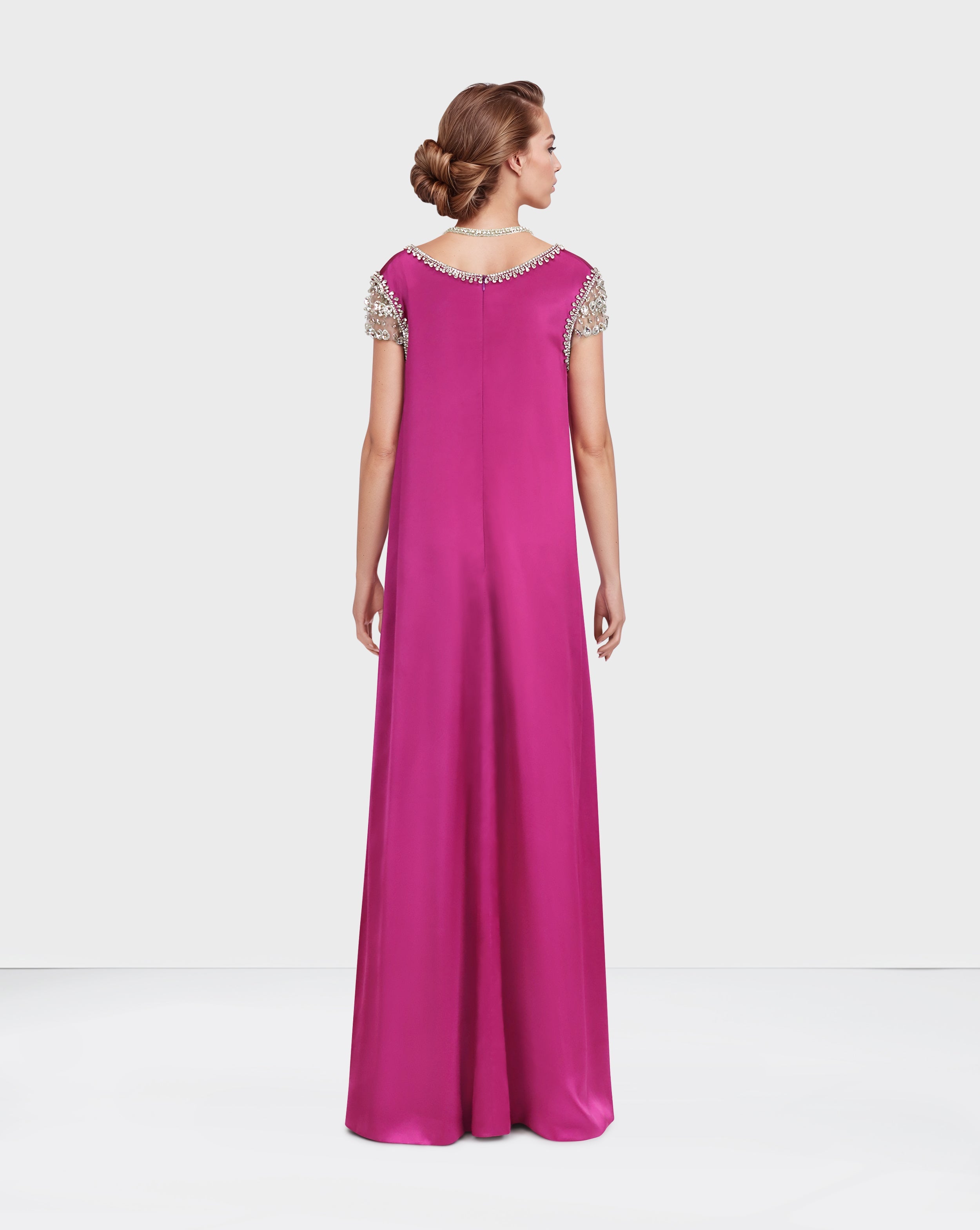 Neck and shoulder beaded dress with loose-fitting - ROZEN