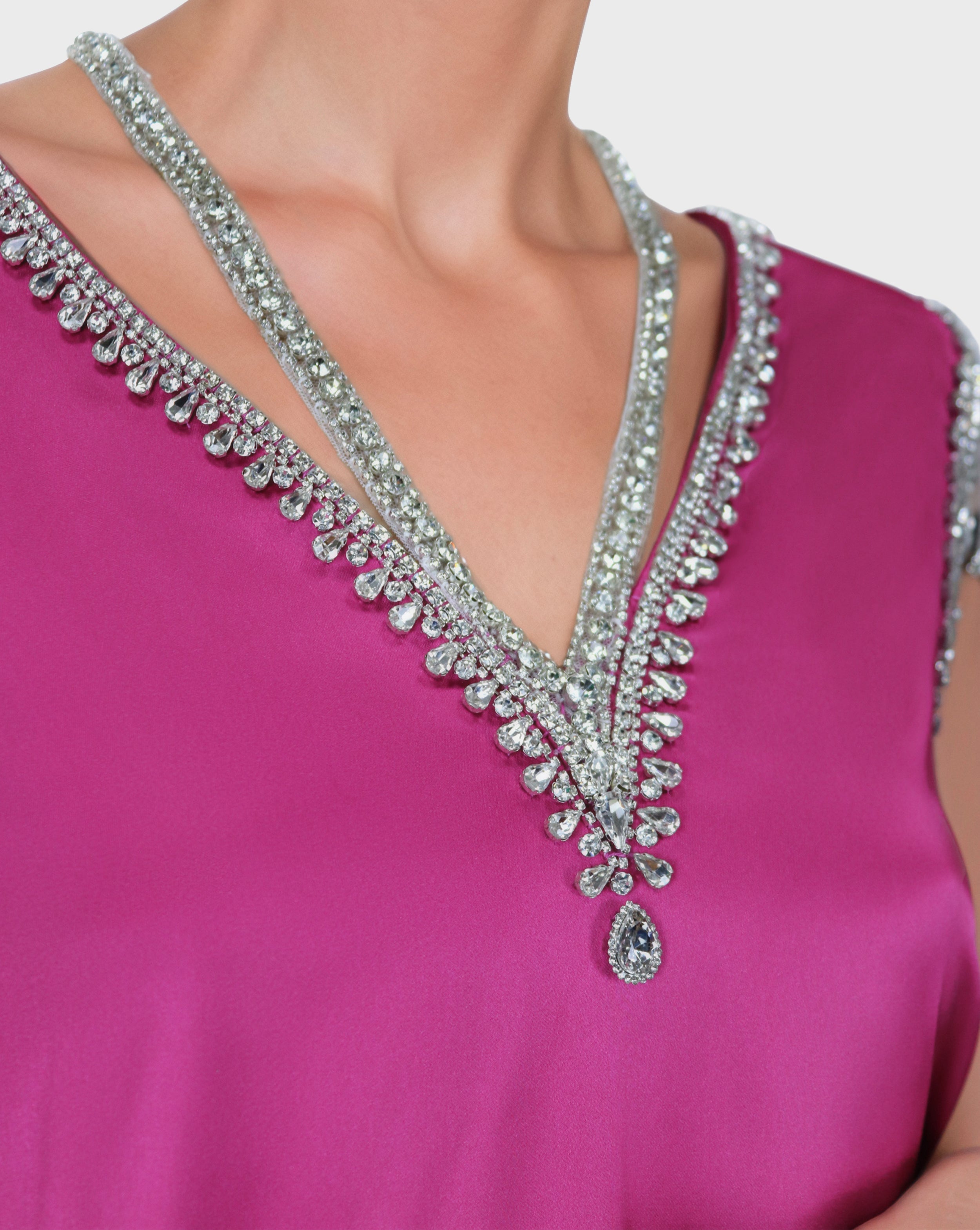Neck and shoulder beaded dress with loose-fitting - ROZEN