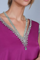 Neck and shoulder beaded dress with loose-fitting - ROZEN