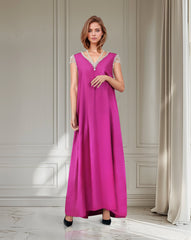 Neck and shoulder beaded dress with loose-fitting - ROZEN