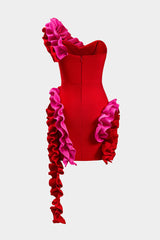 Ruffle Zipper One-Shoulder Mini Dress