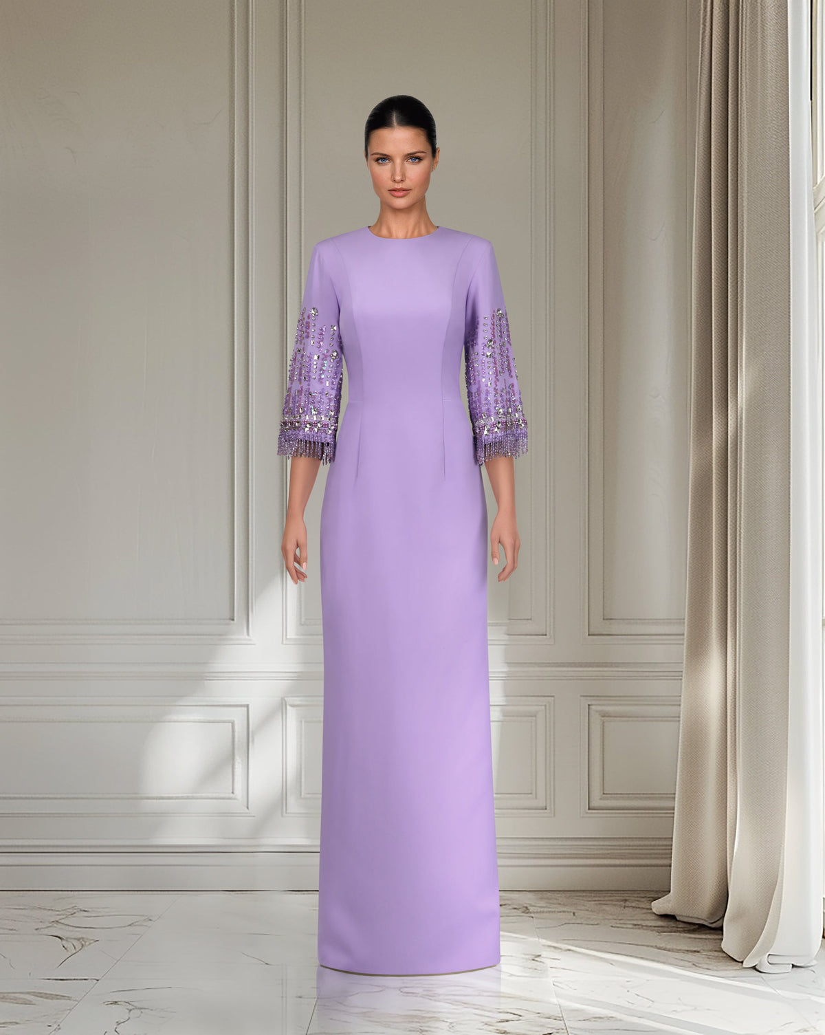 Beaded sleeve column gown – Bloma