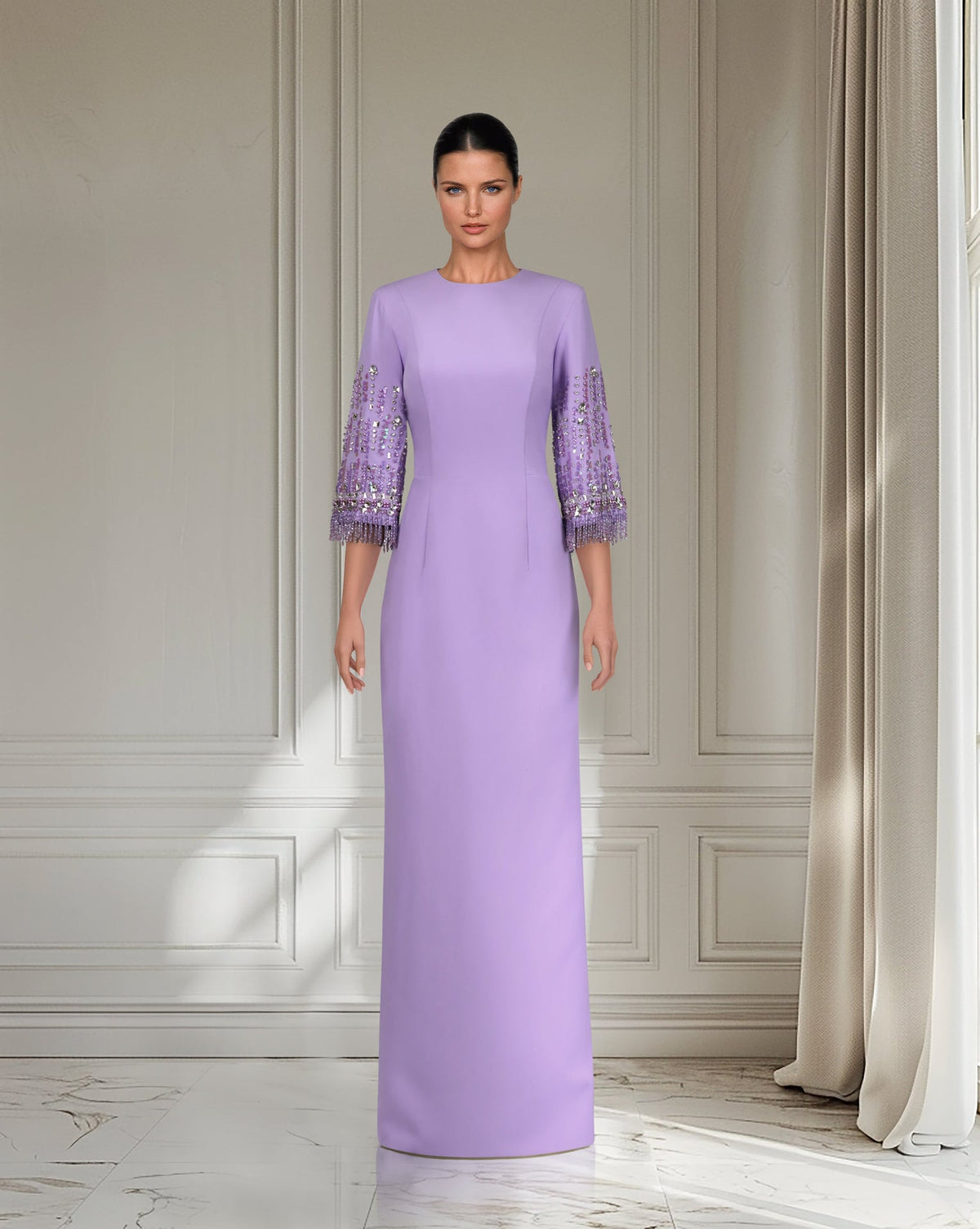 Beaded sleeve column gown – Bloma