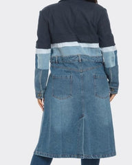 color-block denim panel longline jacket - Zalien