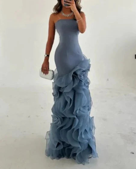 Strapless mermaid dress with layered organza ruffles – SKYLA