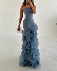 Strapless mermaid dress with layered organza ruffles – SKYLA