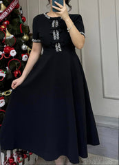 Short-sleeve A-line dress with embellished bows - Nutrodi