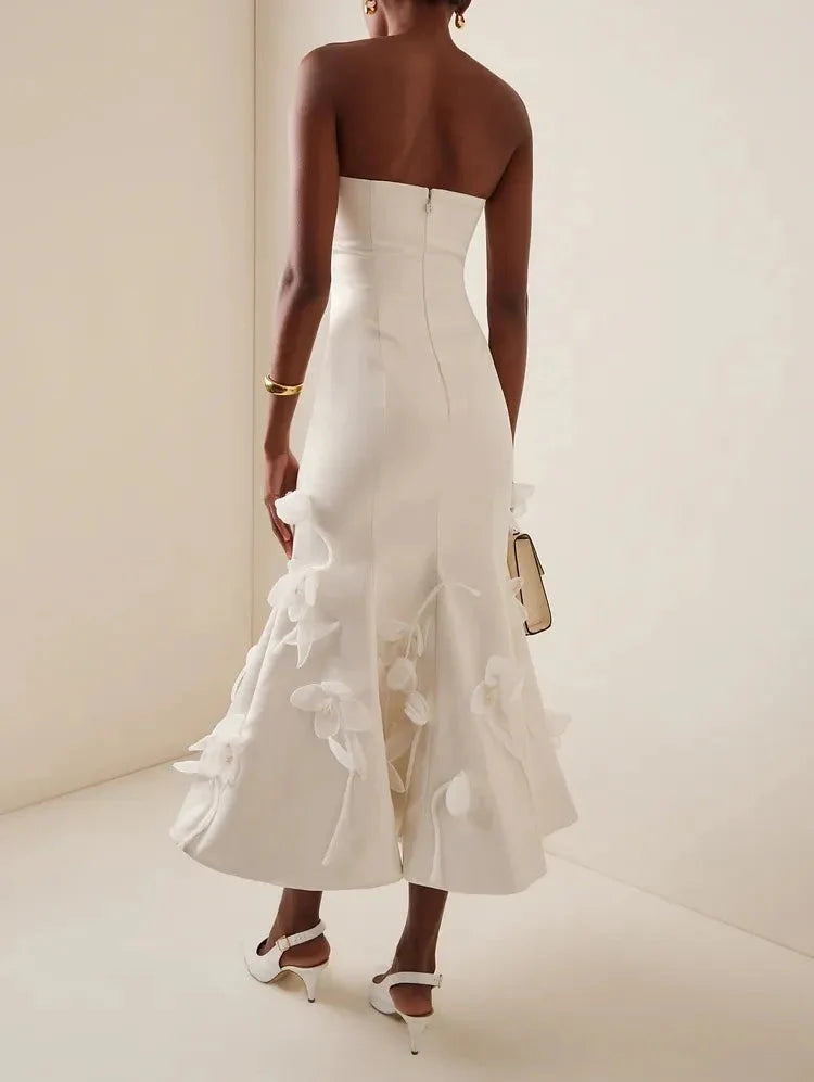 Strapless A-line gown with 3D floral appliqué – Osdin