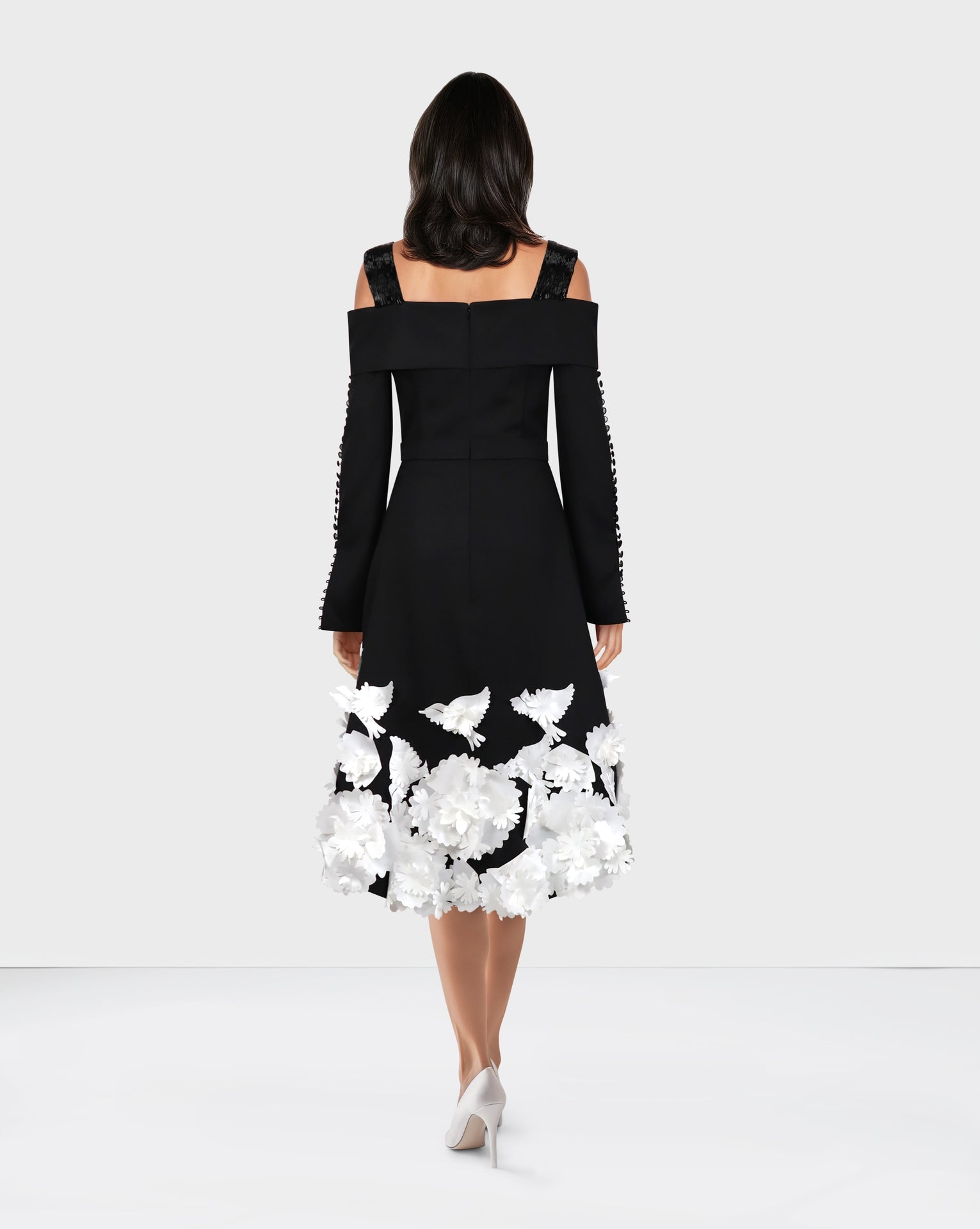 Little black dress with 3D flowered bottom - JOLLA