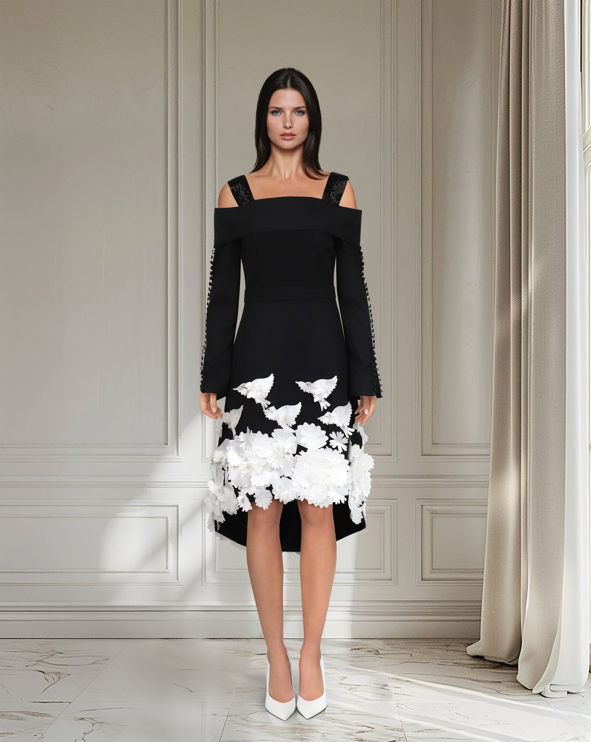 Little black dress with 3D flowered bottom - JOLLA