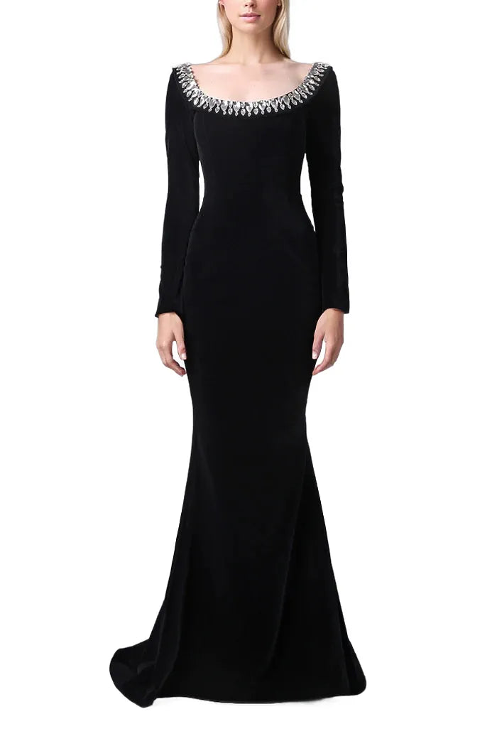 Velvet mermaid gown with jeweled neckline – Zulma