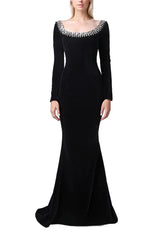 Velvet mermaid gown with jeweled neckline – Zulma