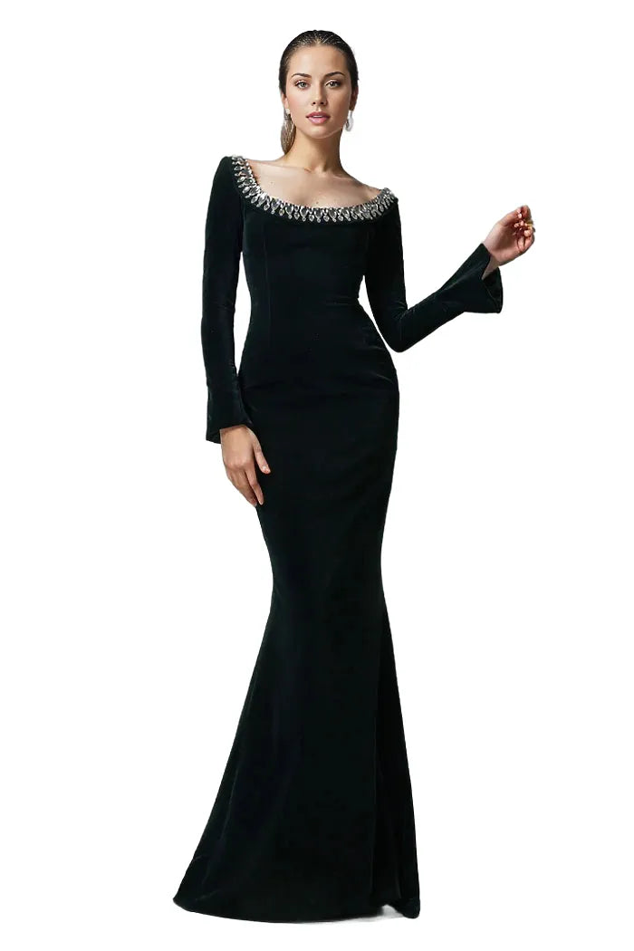 Velvet mermaid gown with jeweled neckline – Zulma