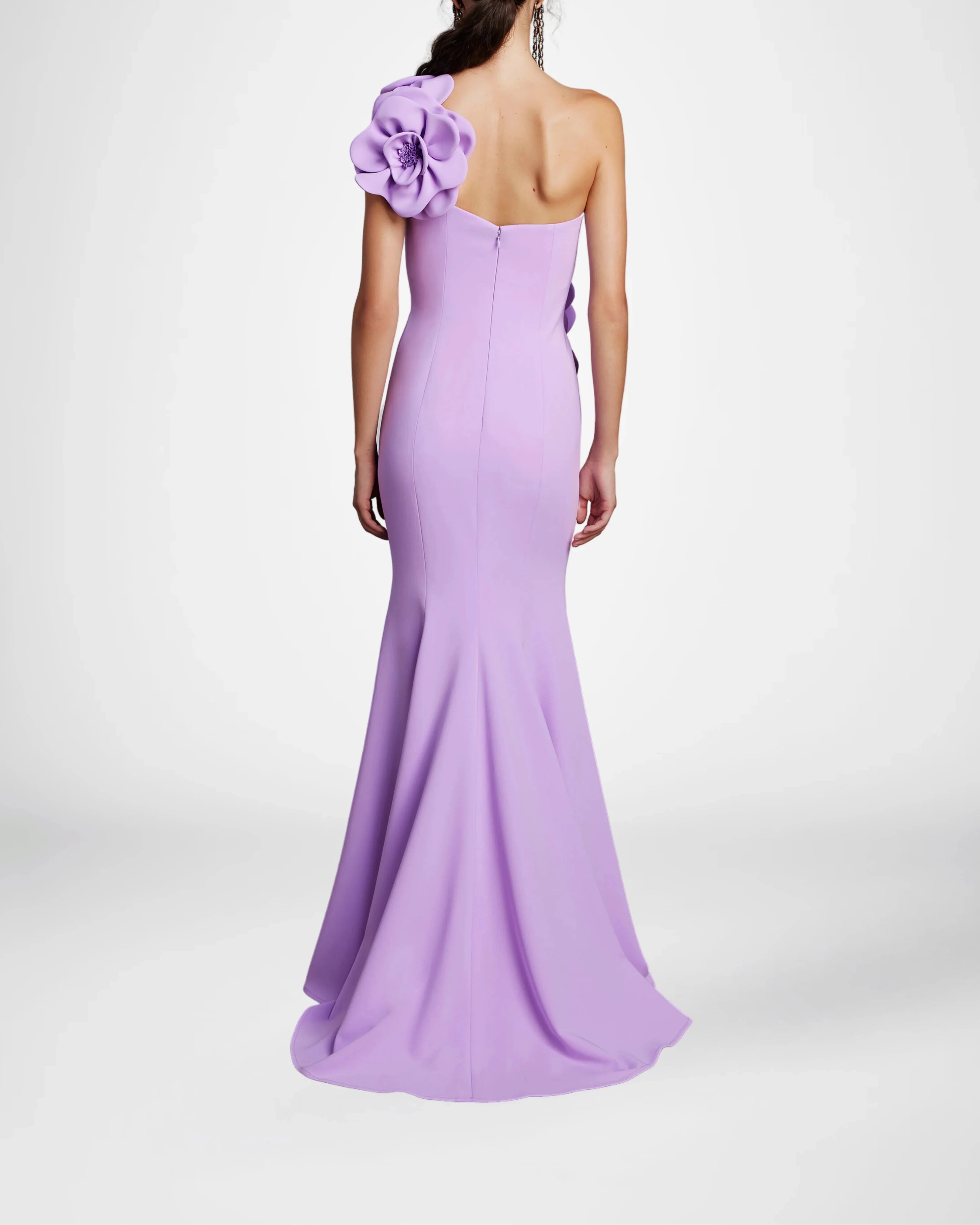 One-shoulder column dress with oversized floral appliqués – LOLIA