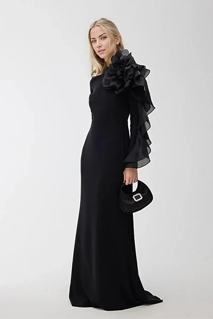 floral-shoulder crepe gown – Golan