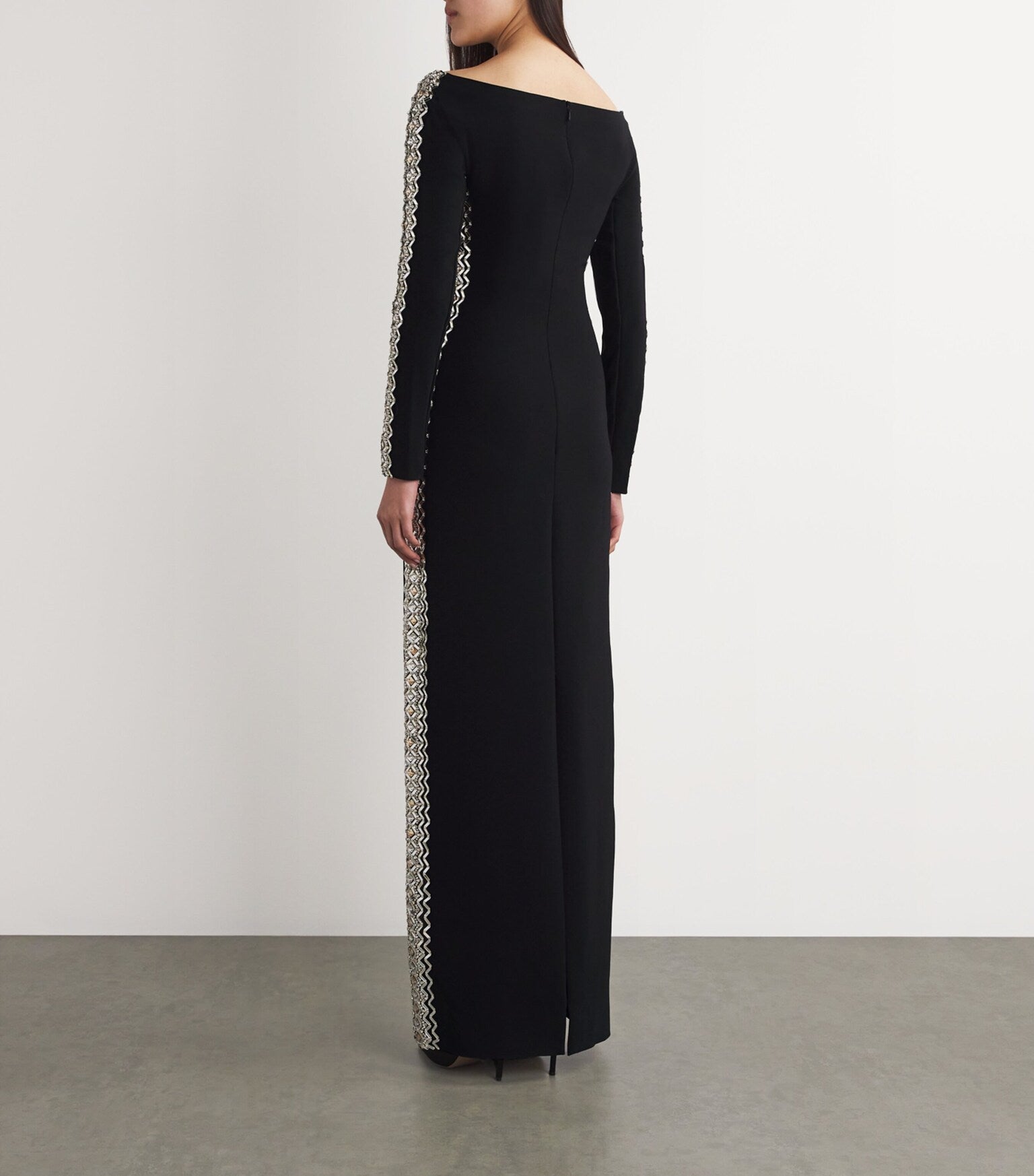 long-sleeve column gown with crystal side embellishments – NOVK