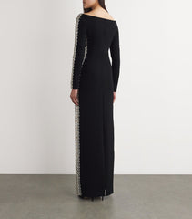 long-sleeve column gown with crystal side embellishments – NOVK