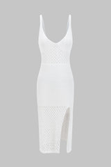 Knit Hollow Out Slip Slit Dress