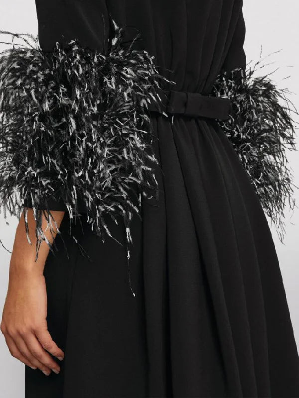 feather-cuff A-line gown – Zonal