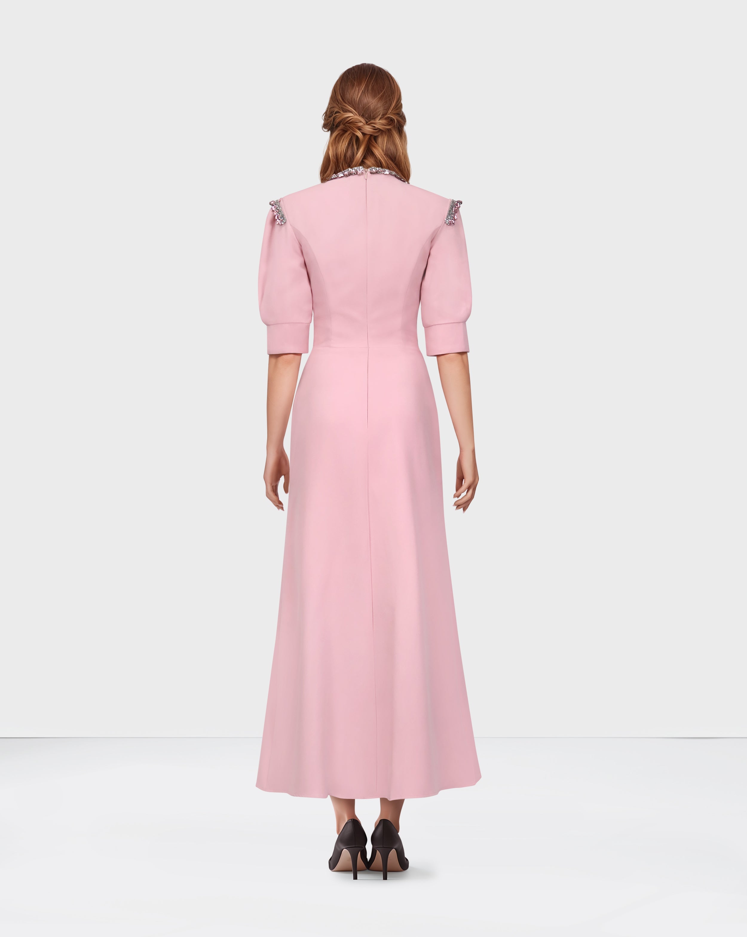 Beaded pink dress with front slit-Norabel