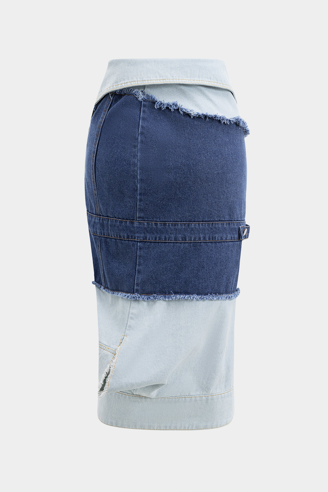 Contrast Denim Patchwork Button Skirt