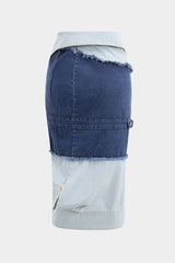 Contrast Denim Patchwork Button Skirt