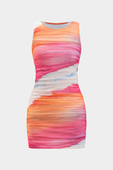 Abstract Ombre Print Sleeveless Mini Dress