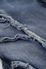 Asymmetric Frayed Denim Mini Dress