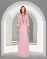 Beaded neckline - long floor length pink dress-Oberon
