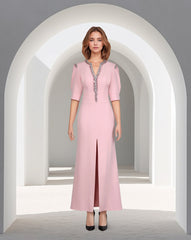 Beaded pink dress with front slit-Norabel