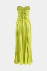 Pleated Strapless Sleeveless Maxi Dress With Tie